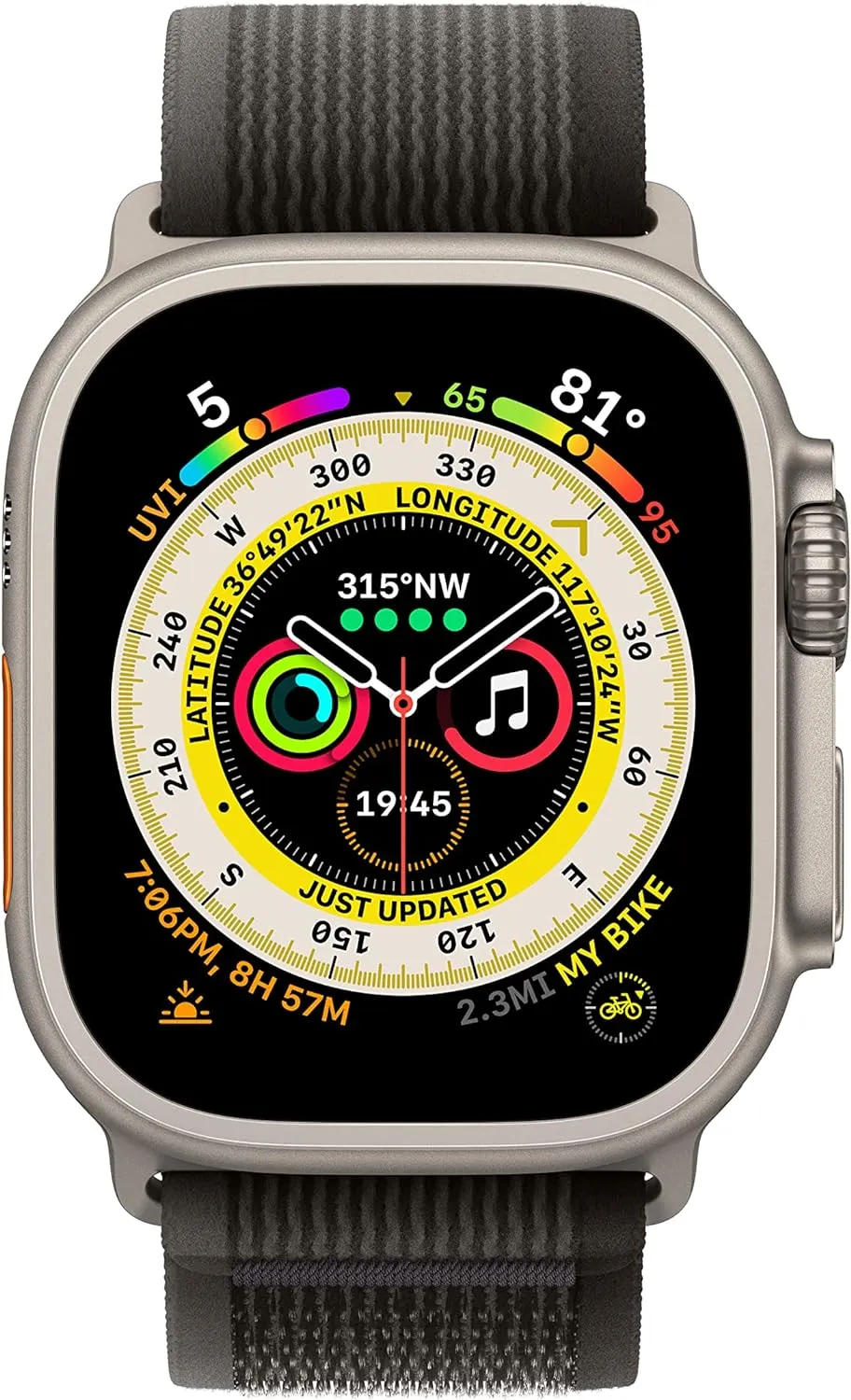 Apple Watch Ultra [GPS   Cellular 49mm] Titanium Case with Black/Gray Trail Loop, M/L (Renewed)
