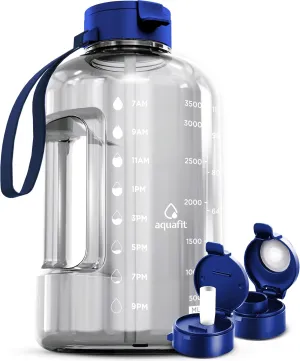 AQUAFIT 1 Gallon Water Bottle With Straw & Times To Drink - 128 oz - Motivational - Large - Sports Gym Water Jug With Time Marker