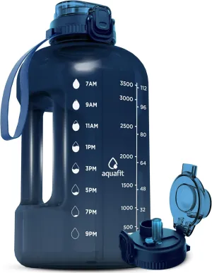 AQUAFIT 1 Gallon Water Bottle with Time Marker - 2in1 Straw & Chug Lid - BPA Free Big Water Bottle with Straw - Gym Water Bottle with Handle - Gallon Water Jug (128 oz - 2in1 Lid, Nebula)