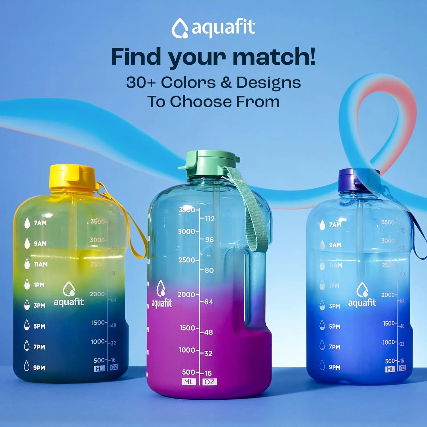AQUAFIT 1 Gallon Water Bottle With Time Marker - Straw & Chug Lid - BPA Free Big Jug With Handle - Motivational Gym Bottle (128 oz, Clarity)