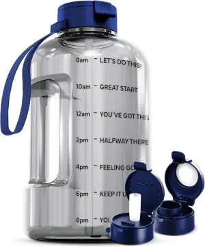 AQUAFIT 1 Gallon Water Bottle With Time Marker - Straw & Chug Lid - BPA Free Big Jug With Handle - Motivational Gym Bottle (128 oz, Clarity)
