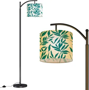 Arc Floor Lamps Green Foliage Texture Modern LED Adjustable Lampshade Standing Light for Living Room Reading Bedroom Office