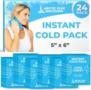 Arctic Flex Instant Ice Cold Pack (5" x 6", 24 Pack) - Portable Disposable Ice Packs for Injuries, Sports, Travel - Bulk Single Use Emergency Quick Cold Compress - First Aid Breakable Cold Treatment