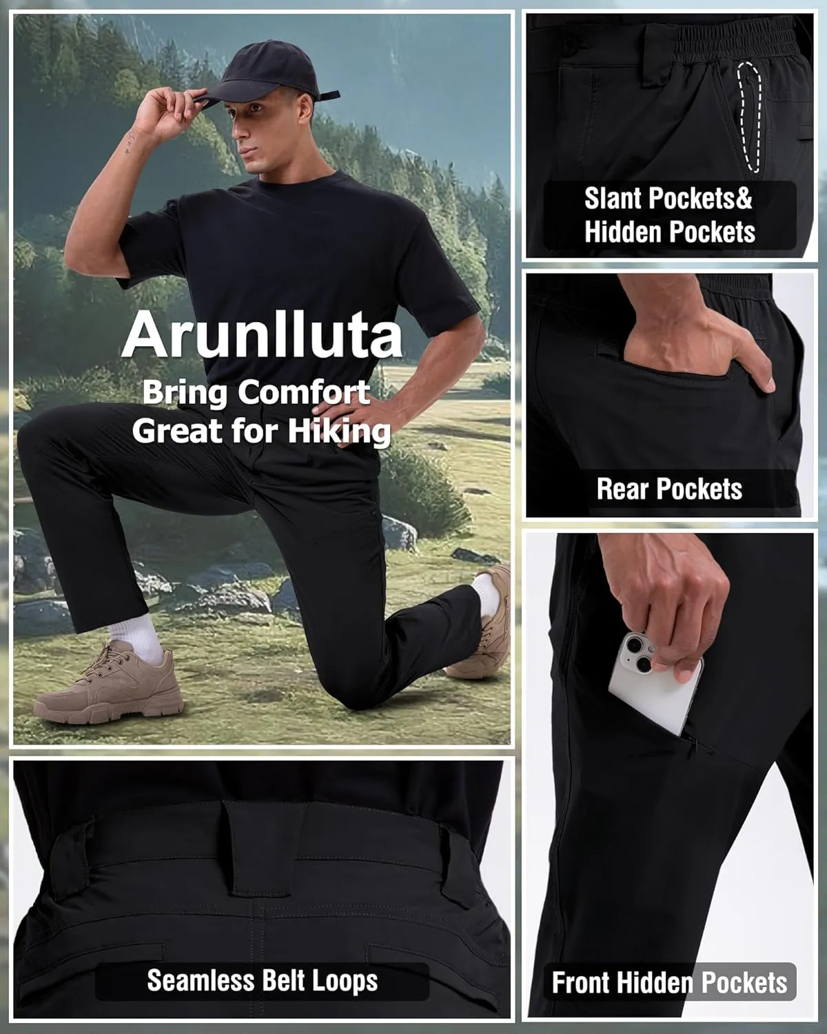 Arunlluta Hiking Pants Men Quick Dry Travel Pants for Men Stretch Work Pants Lightweight Mens Golf Pants Water Resistant