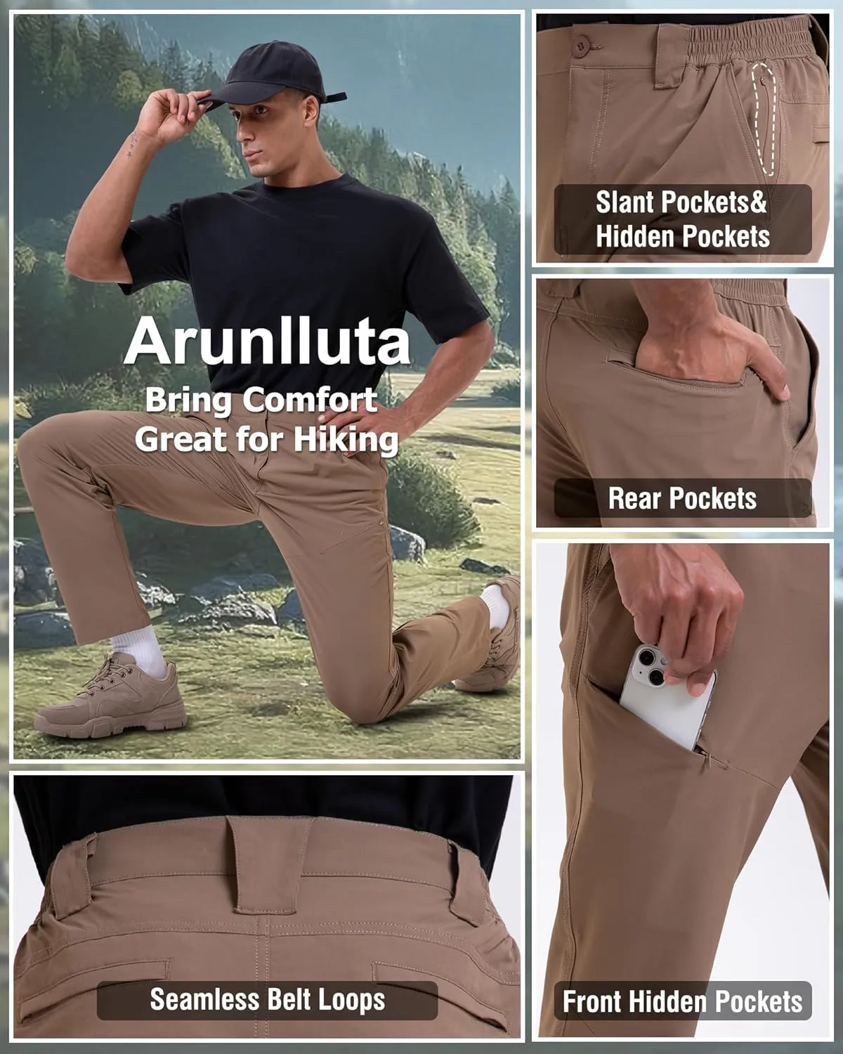 Arunlluta Hiking Pants Men Quick Dry Travel Pants for Men Stretch Work Pants Lightweight Mens Golf Pants Water Resistant
