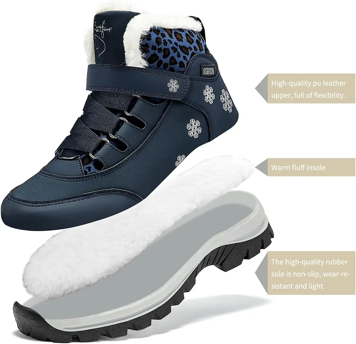 ASHION Womens Snow Boots Warm Fur Lined Winter Boots Comfortable Ankle Booties Outdoor Hiking Boots for Women