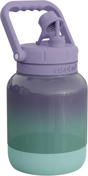 asobu 1 Gallon Non-Breakable Shock Resistant Freezable Tritan Jumbo Water Jug Large Capacity with Easy Grip Handle and Pop Up Straw Dishwasher safe Bottle (Purple)…