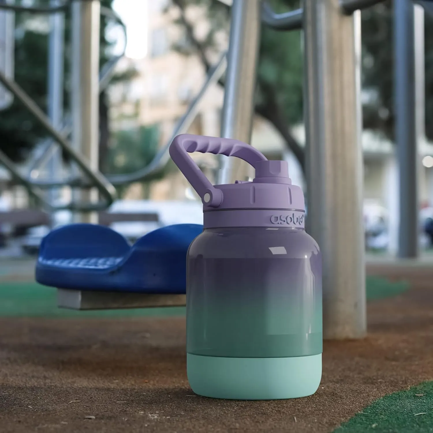 asobu 1 Gallon Non-Breakable Shock Resistant Freezable Tritan Jumbo Water Jug Large Capacity with Easy Grip Handle and Pop Up Straw Dishwasher safe Bottle (Purple)…