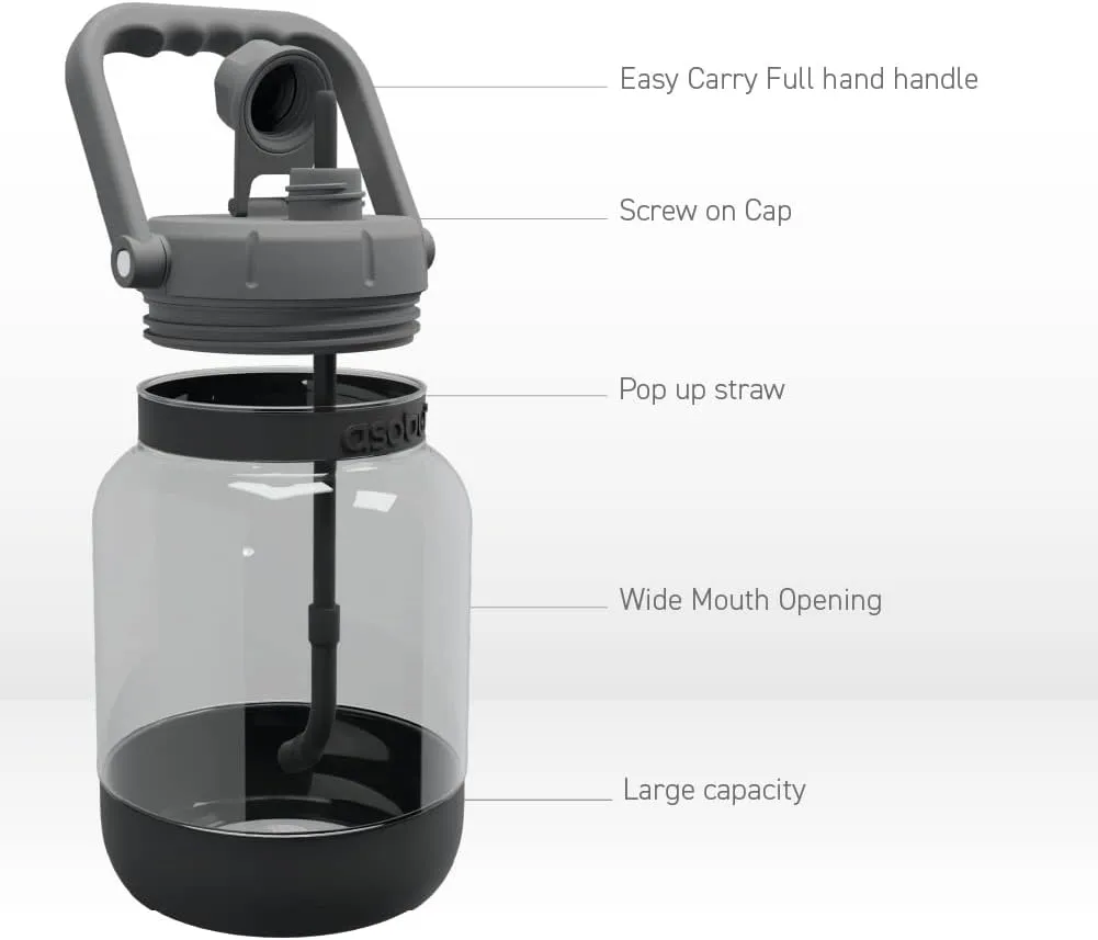 asobu 1 Gallon Non-Breakable Shock Resistant Freezable Tritan Jumbo Water Jug Large Capacity with Easy Grip Handle and Pop Up Straw Dishwasher safe Bottle (Purple)…