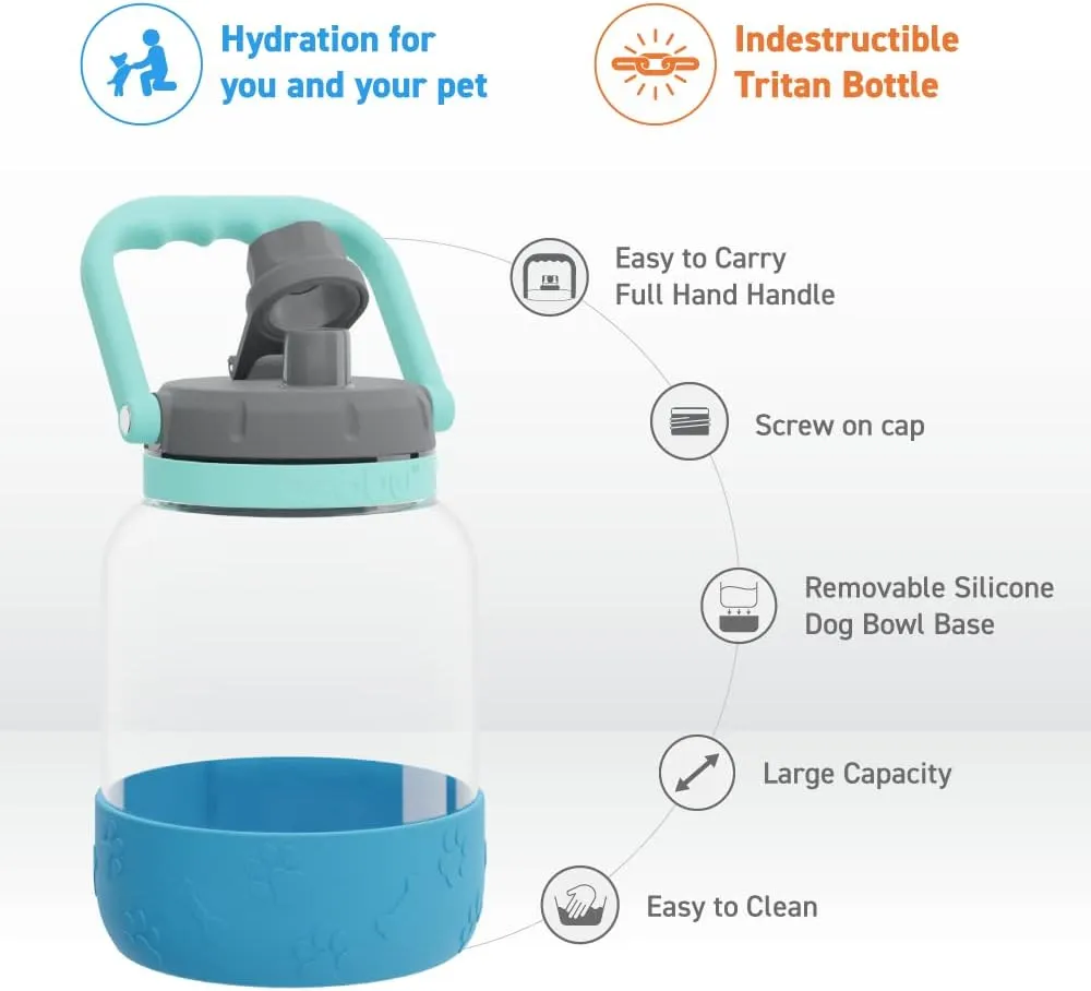 asobu Barkley Dog Tritan Bottle 50 Ounce with a Detachable Silicone Bowl (Blue) [Video Game] [video game]