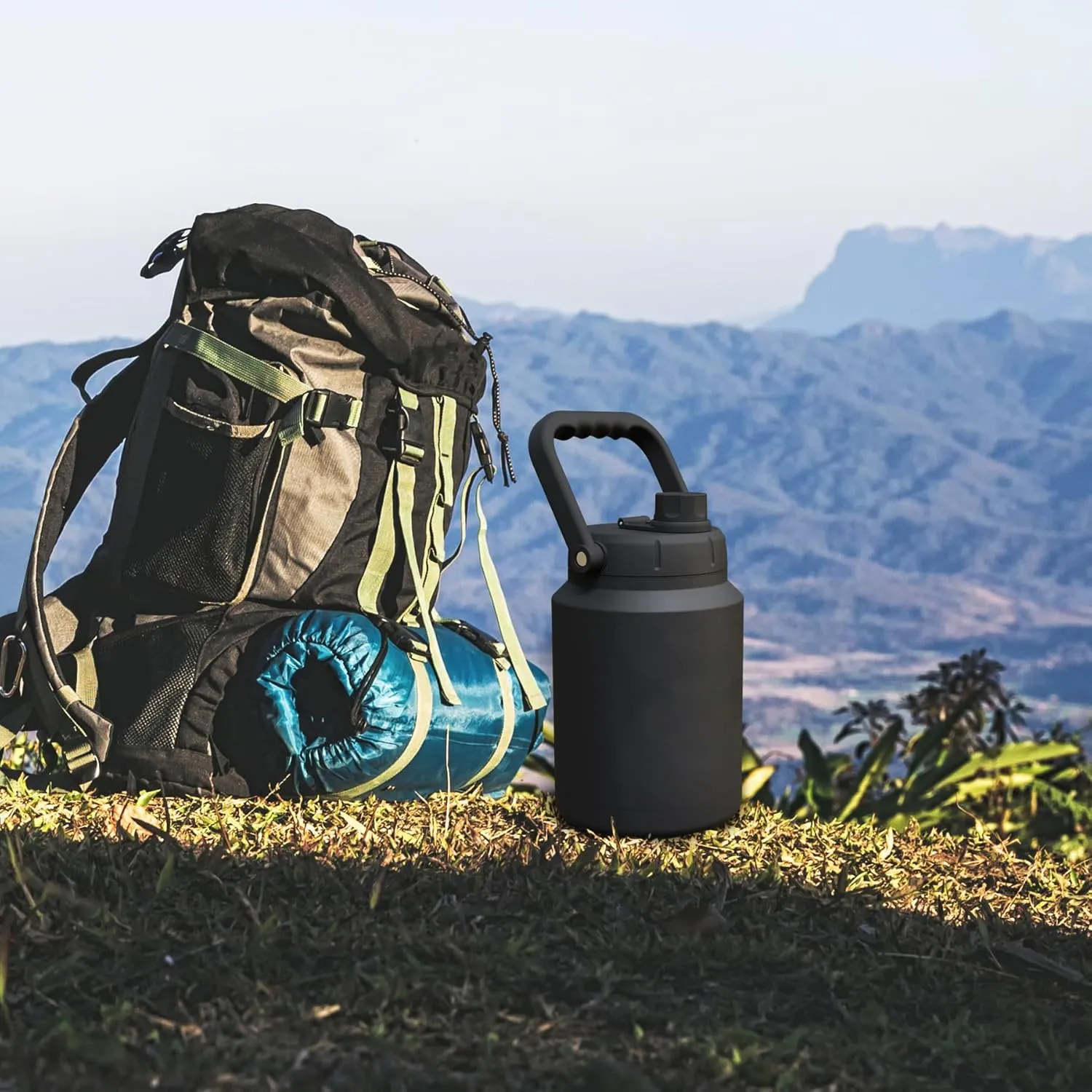 Asobu Mighty Stainless Steel Double Walled Insulated Outdoor Water Jug 68 Ounces - Half Gallon (Black)