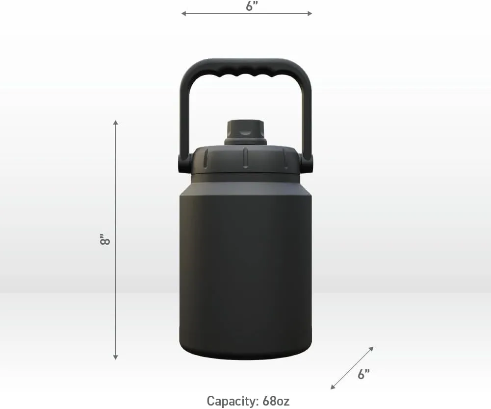 Asobu Mighty Stainless Steel Double Walled Insulated Outdoor Water Jug 68 Ounces - Half Gallon (Black)