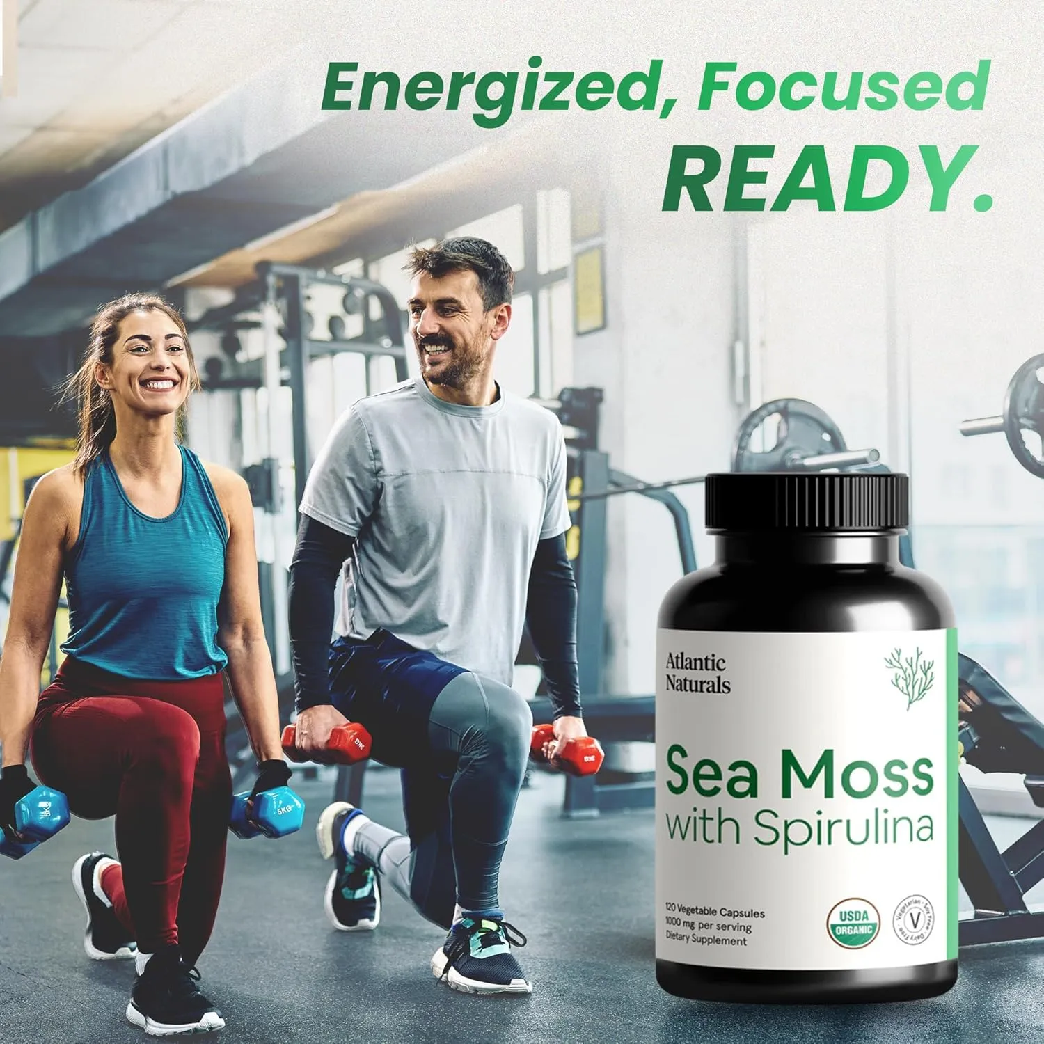 Atlantic Naturals Sea Moss with Spirulina Superfood Capsules - Multivitamin Supplement Supports Healthy Iron and Immune Health, Alternative to Seamoss Gel and Powder - Irish Sea Moss Capsules (120 ct)