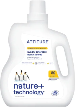ATTITUDE Liquid Laundry Detergent, EWG Verified Laundry Soap, HE Compatible, Vegan and Plant Based Products, Cruelty-Free, Citrus Zest, 80 Loads, 67.6 Fl Oz