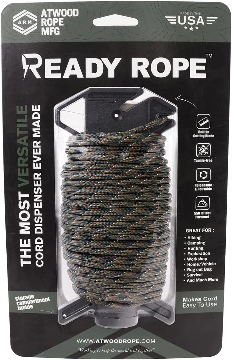 Atwood Rope MFG Ready Rope™ Reflective 550 Paracord 100 Feet 7-String Core Nylon Parachute Cord Outside Survival Gear Made in USA | Lanyards, Bracelets, Handle Wraps, Keychain