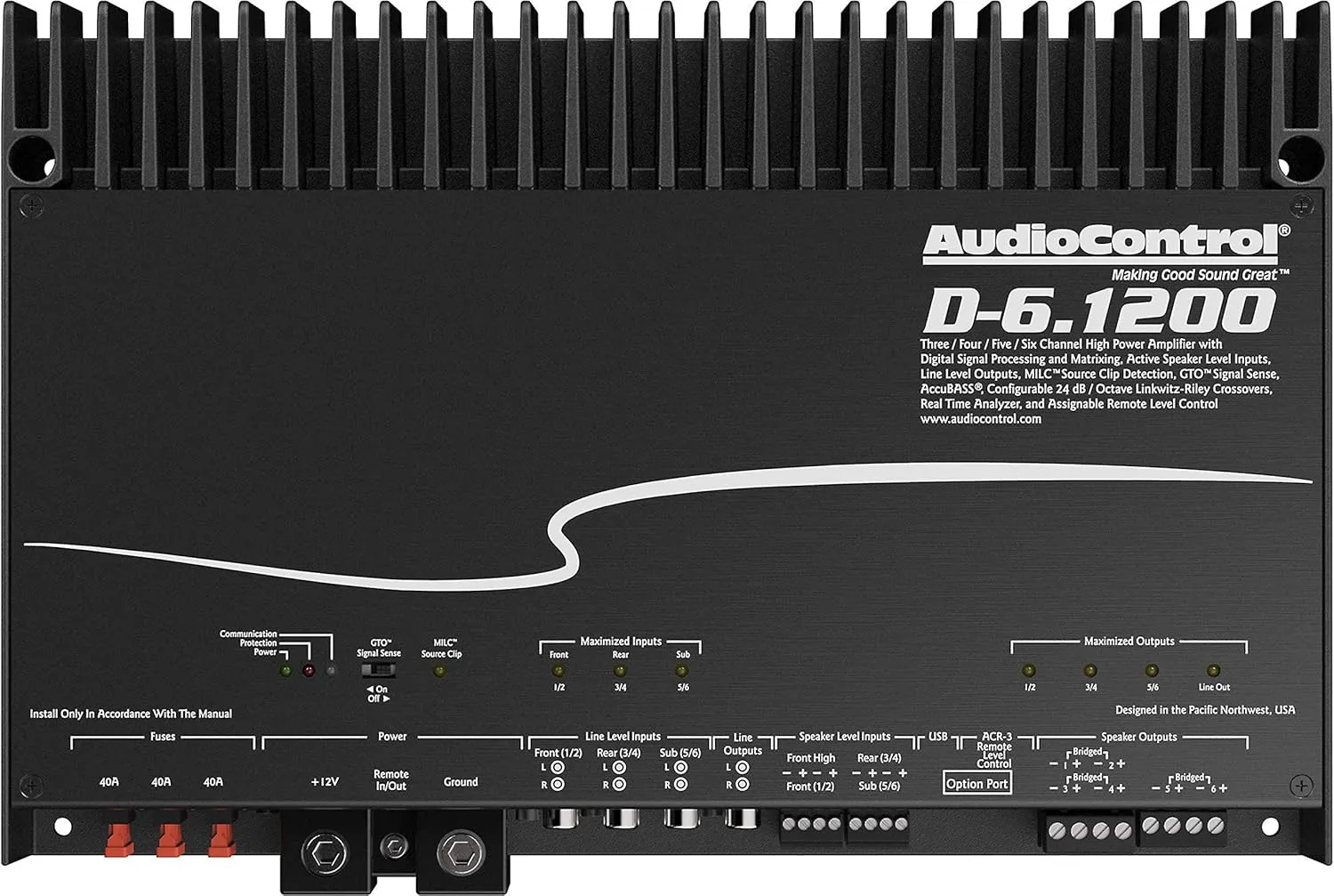 AudioControl D-6.1200 6-Channel Car Amplifier with Digital Signal Processing & ACR-3 Dash Remote