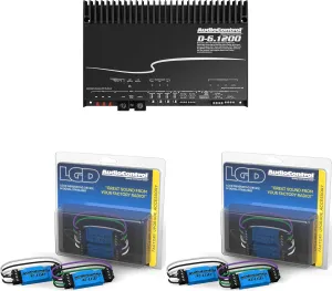 AudioControl D-6.1200 6-Channel Car Amplifier with Digital Signal Processing with 2 Pairs AudioControl AC-LGD Load generating Devices for AudioControl Processors