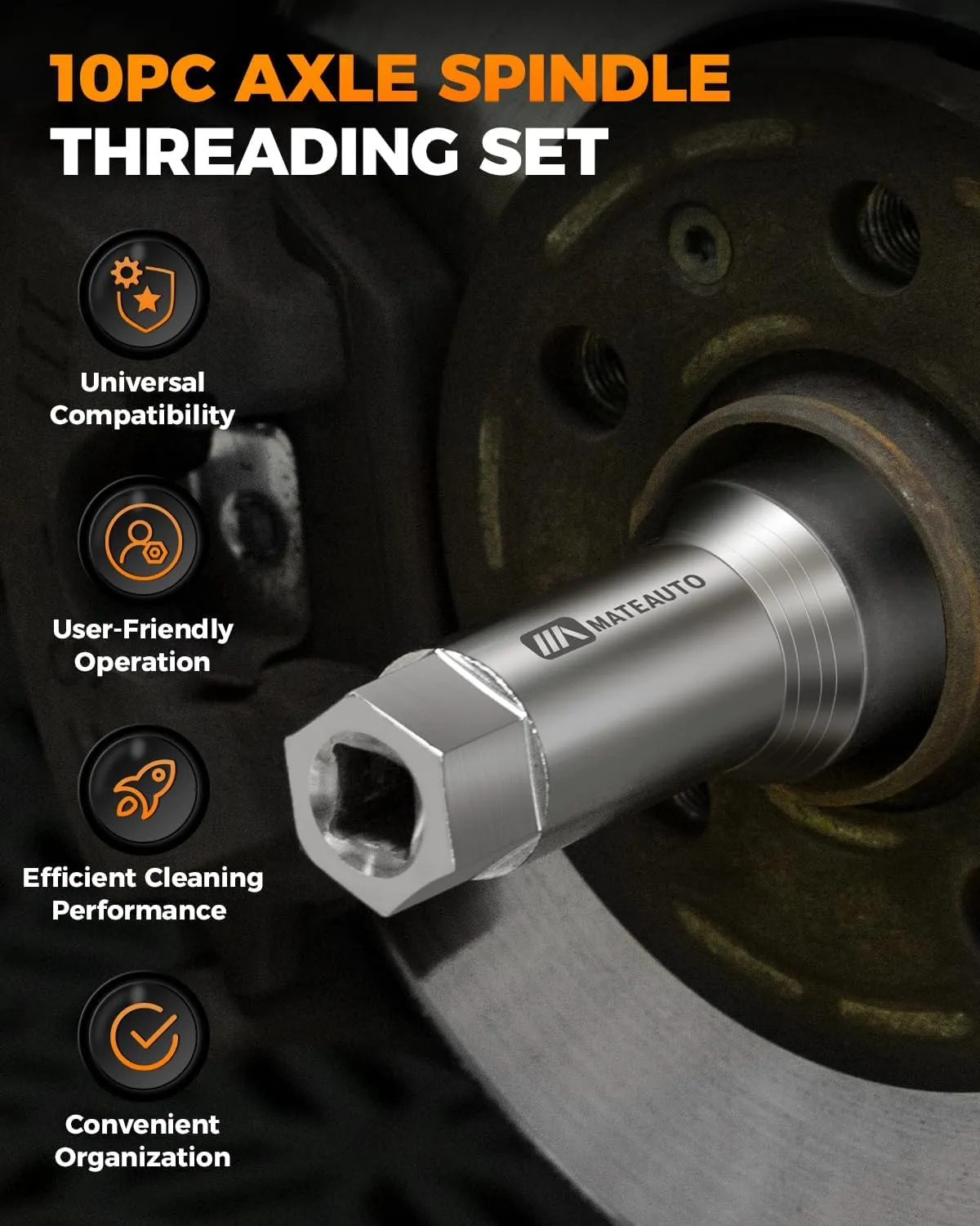 Axle Spindle Rethreading Kit,10 Piece Precision Restorer Master Repair Kit, Essential Tool for Mechanics - Includes Thread File and Axle Spindle Thread Chaser Set (9 1 Piece)