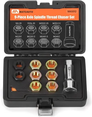 Axle Spindle Rethreading Kit,10 Piece Precision Restorer Master Repair Kit, Essential Tool for Mechanics - Includes Thread File and Axle Spindle Thread Chaser Set (9 1 Piece)