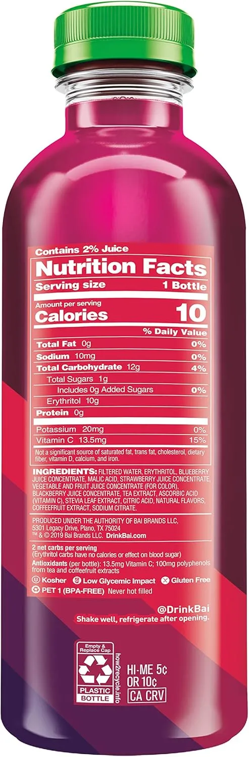 Bai Boost Buka Black Raspberry, Antioxidant Infused Beverage, 18 fl oz bottle (Pack of 12)