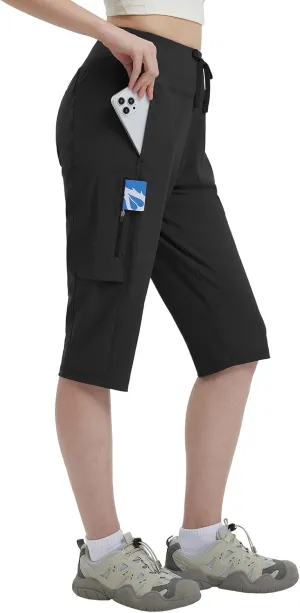 baleaf 15'' Long Shorts for Women Hiking Knee Length Quick Dry Cargo Capri Pants Bermuda Stretchy Lightweight