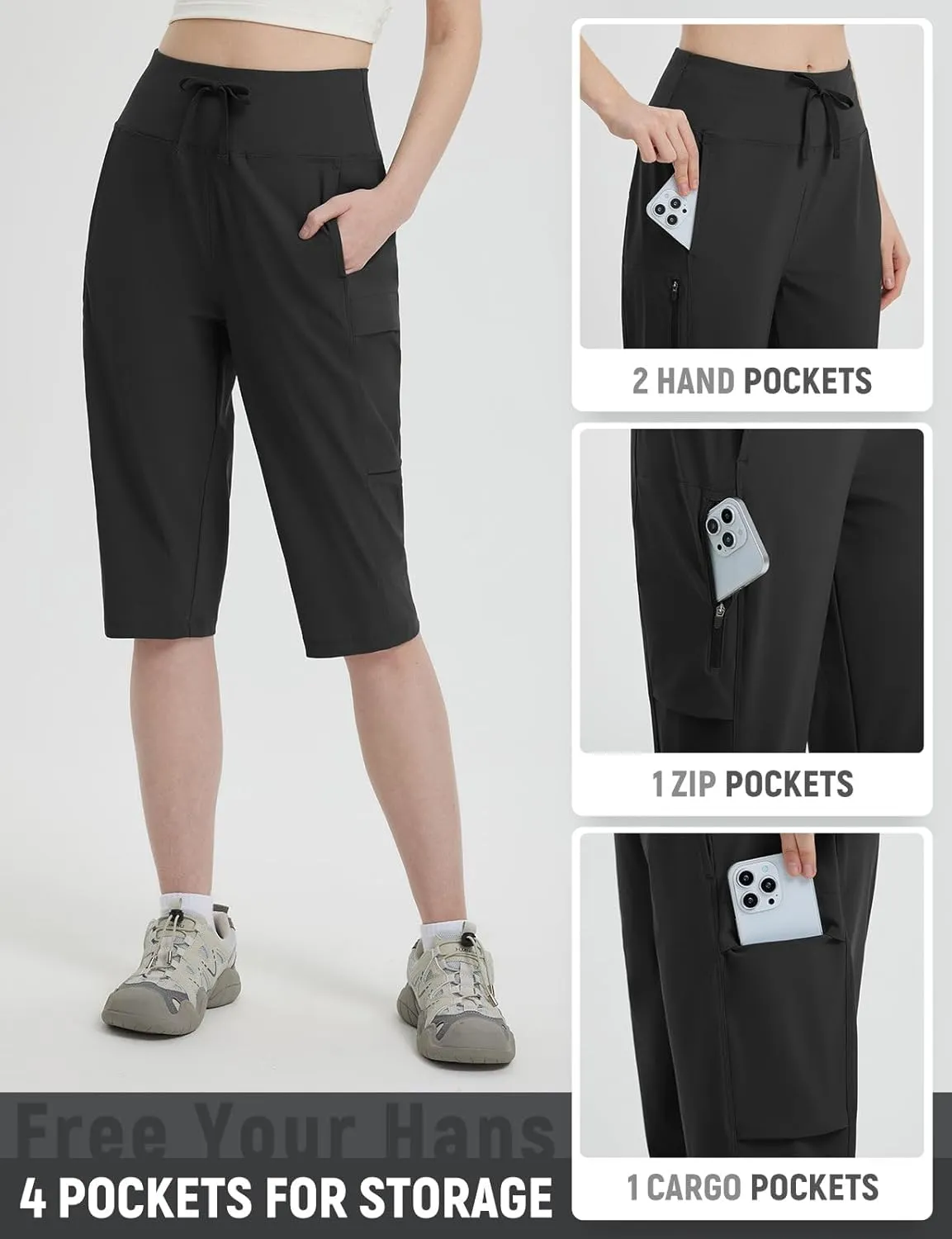 baleaf 15'' Long Shorts for Women Hiking Knee Length Quick Dry Cargo Capri Pants Bermuda Stretchy Lightweight
