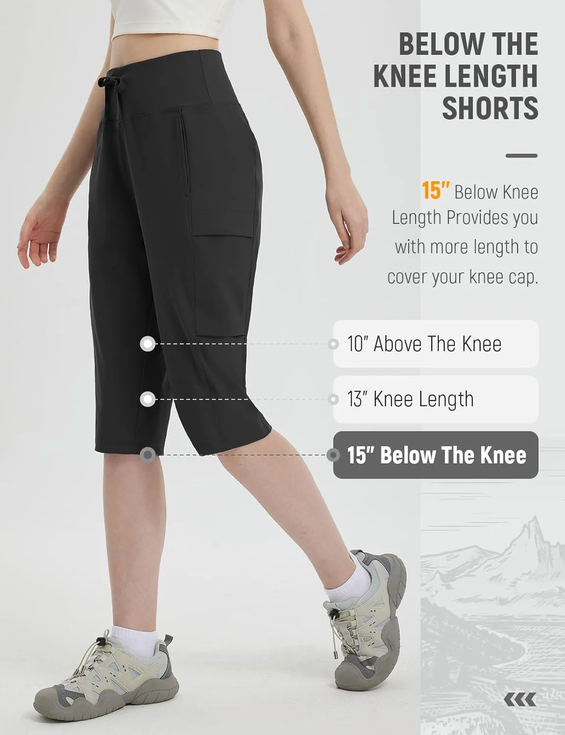 baleaf 15'' Long Shorts for Women Hiking Knee Length Quick Dry Cargo Capri Pants Bermuda Stretchy Lightweight