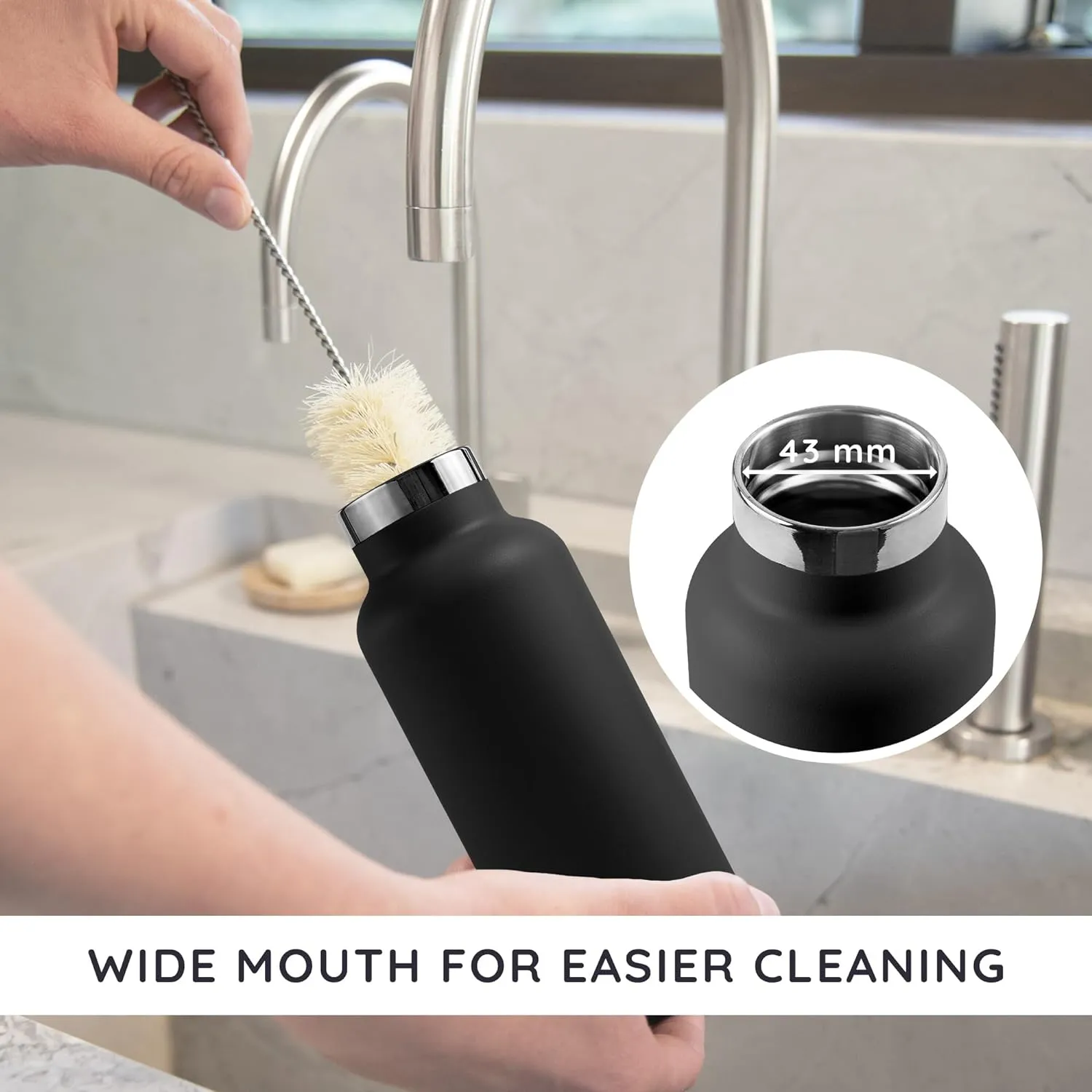 Bambaw Insulated Water Bottle 16 oz, Black Water Bottle, Stainless Steel Water Bottle, Dishwasher Safe Water Bottle, Travel Water Bottle No Straw, Metal Water Bottle – Jet Black