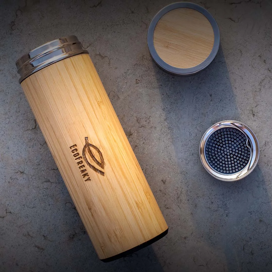 Bamboo Water bottle | With Insulated Stainless Steel Case and Tea Filter