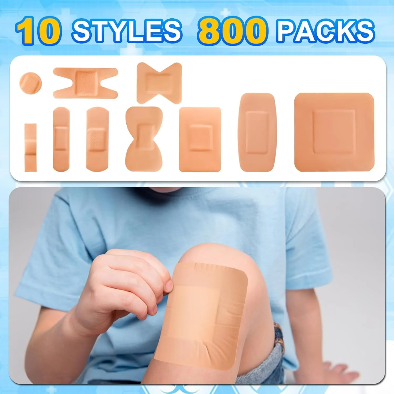 Bandage Variety Pack - 800 Pcs Assorted, Large Adhesive Fingertip, Waterproof Breathable for First Aid and Protect Wounds (10 Styles)