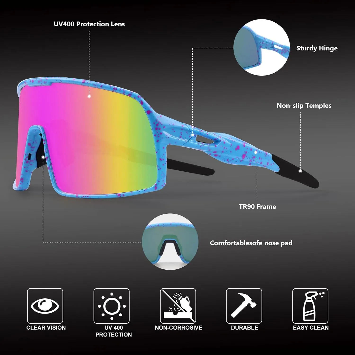 BangLong Polarized Cycling Glasses Sports Sunglasses, UV400 Protection, Men Women Running Fishing Driving Baseball Glasses