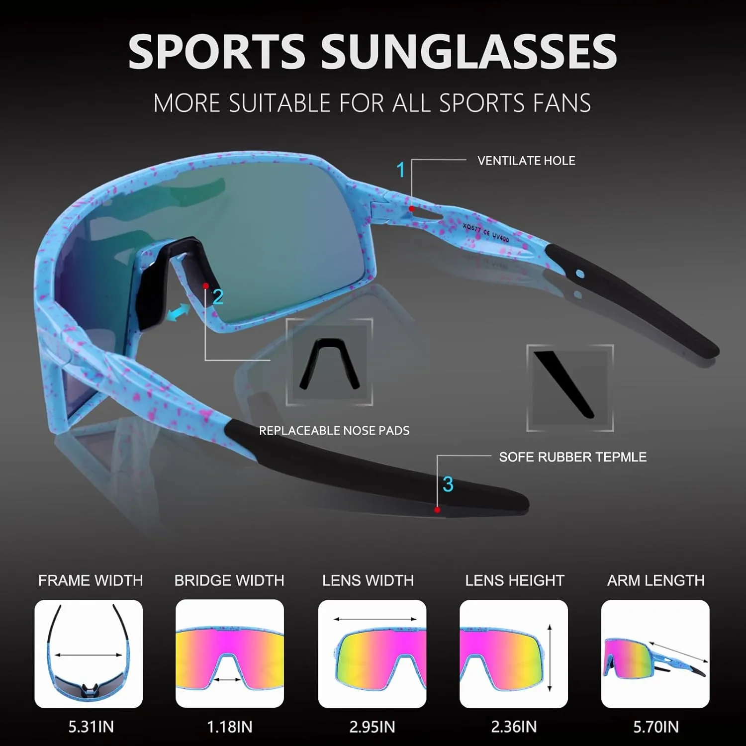BangLong Polarized Cycling Glasses Sports Sunglasses, UV400 Protection, Men Women Running Fishing Driving Baseball Glasses