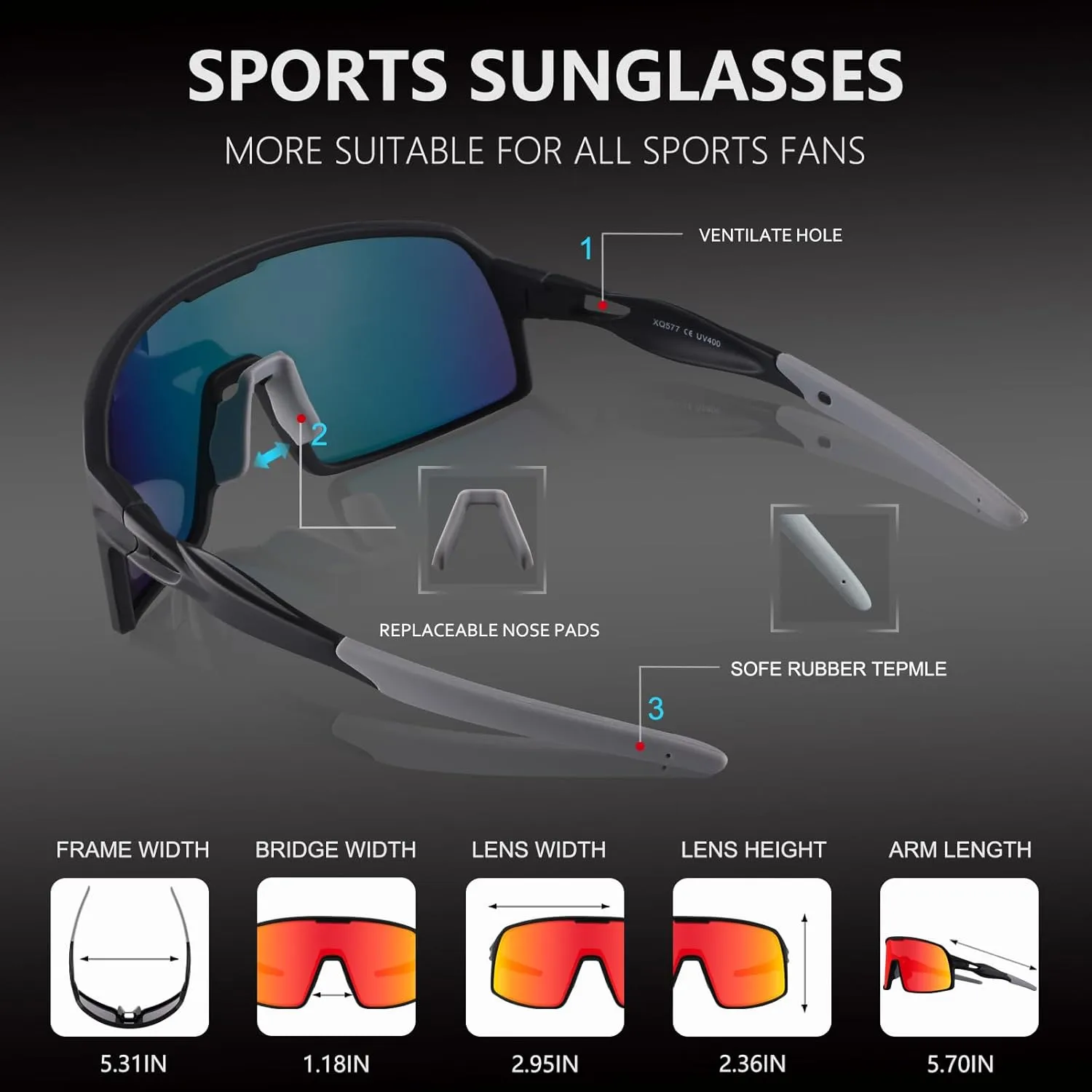BangLong Polarized Cycling Glasses Sports Sunglasses, UV400 Protection, Men Women Running Fishing Driving Baseball Glasses
