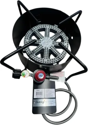 Banjo Propane Burner 90,000 btu High Pressure Stove with 20 PSI Regulator including guage for Outdoor cooking, Heavy Duty, Black