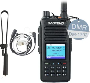 BAOFENG DM-1702 Digital Analog DMR Two Way Radio Dual Time Slot 1&2 5W UHF VHF Long Range with GPS Walkie Talkie for Adult with 48cm/18.89in Tactical Antenna Acoustic Headset