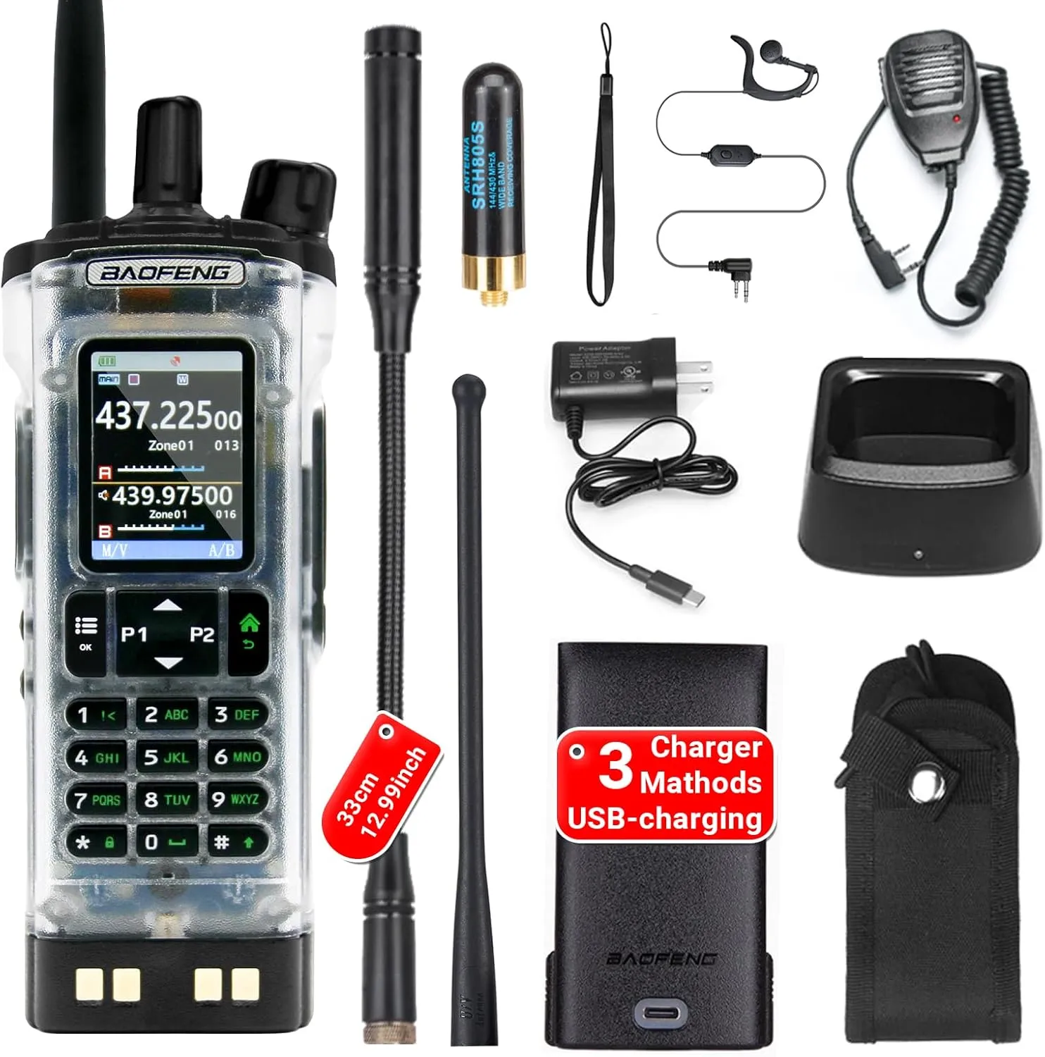 BAOFENG DM-32 DM32 10W Ham 2 Way Radio GPS Matching Writing Frequency Satellite Positioning Type-C DM32(1PC) (Transparent)