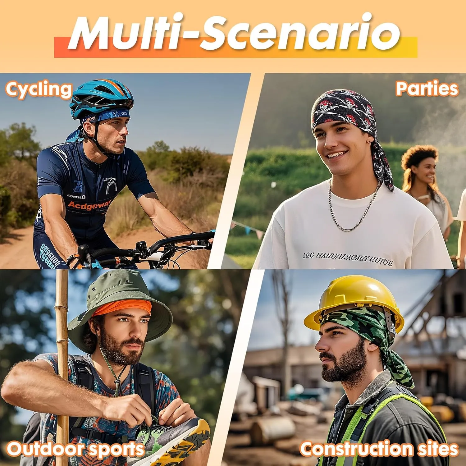 Barelove 6Pcs Do Rag Skull Caps for Men, Breathable Cooling Doo Rags Hat Helmet Linner Beanie Cycling Motorcycle Bandana