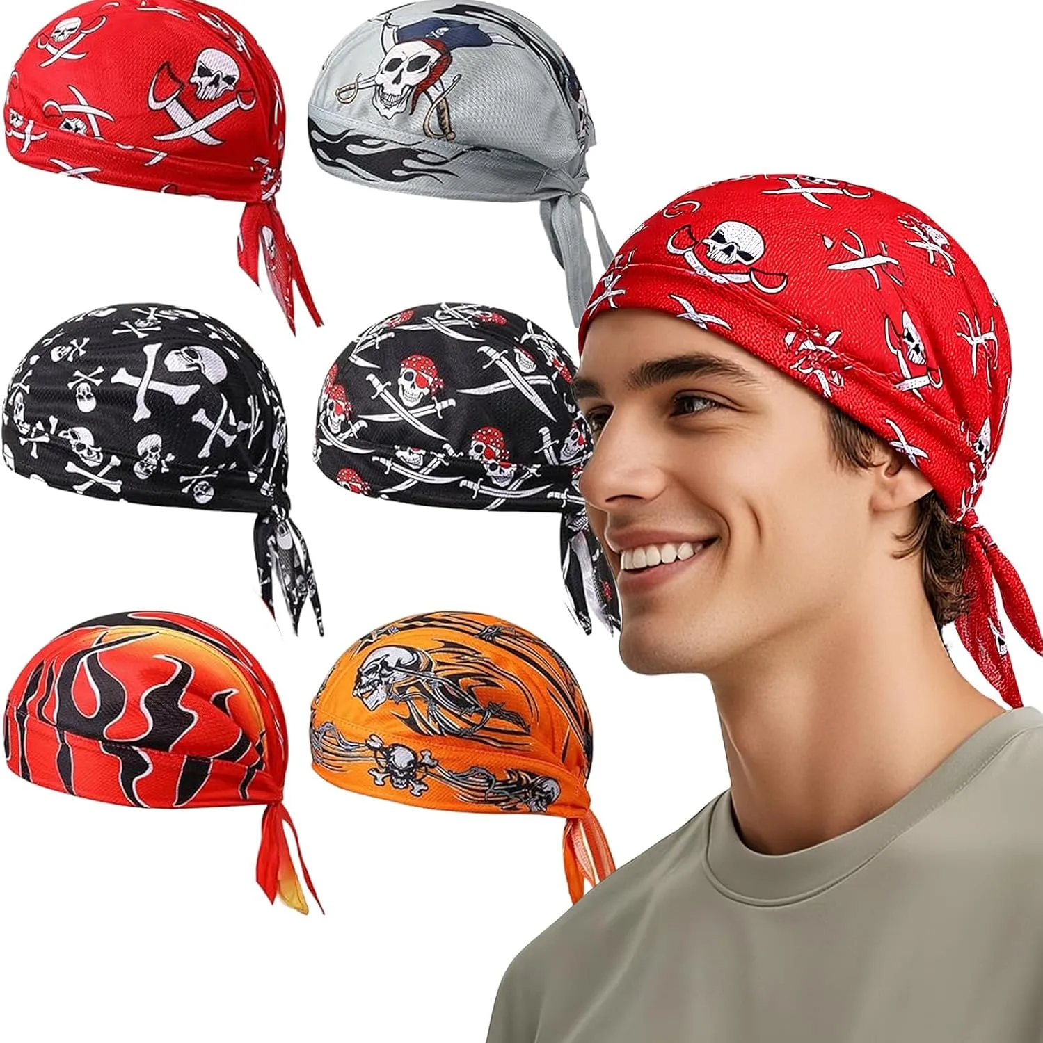 Barelove 6Pcs Do Rag Skull Caps for Men, Breathable Cooling Doo Rags Hat Helmet Linner Beanie Cycling Motorcycle Bandana
