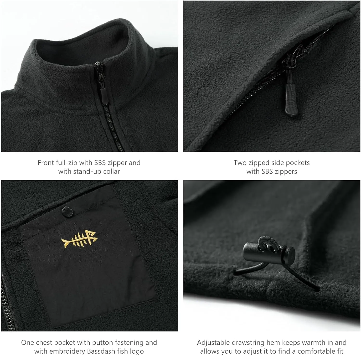 BASSDASH AllDay Men’s Full Zip Fleece Jacket Soft Sweatshirt Breathable Mid-Weight Polar Fleece Winter Coat with Pockets