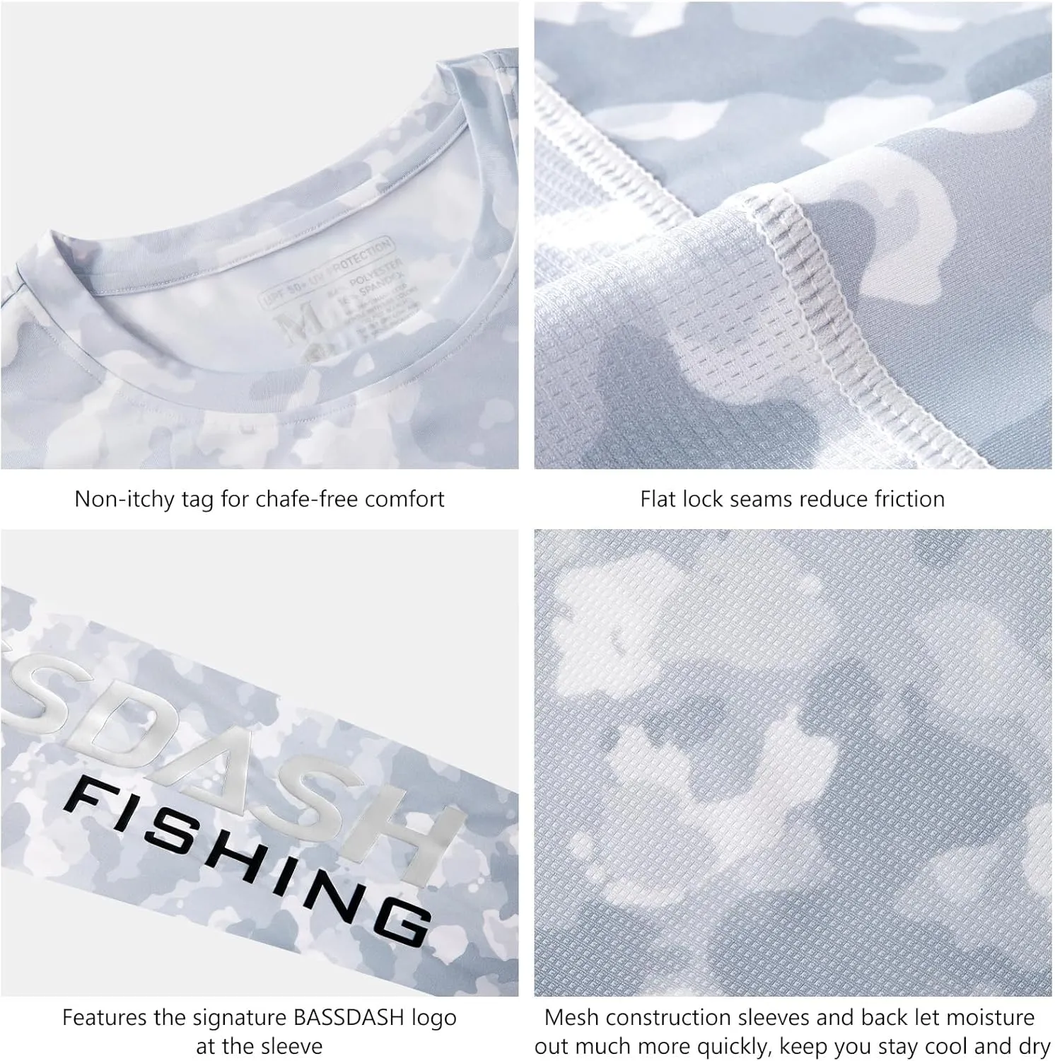 BASSDASH Men’s Camo Fishing Shirts UPF 50  Long Sleeve Quick Dry Lightweight T-Shirts for Outdoor Hiking Kayaking FS37M