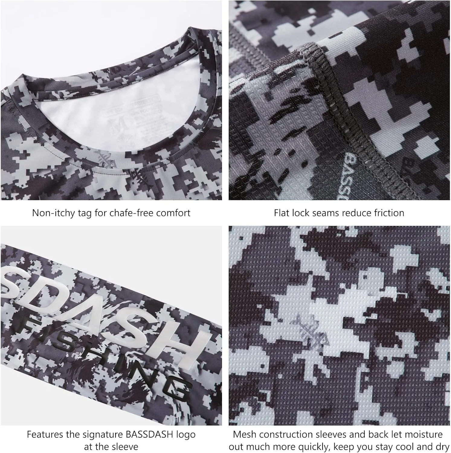 BASSDASH Men’s Camo Fishing Shirts UPF 50  Long Sleeve Quick Dry Lightweight T-Shirts for Outdoor Hiking Kayaking FS37M