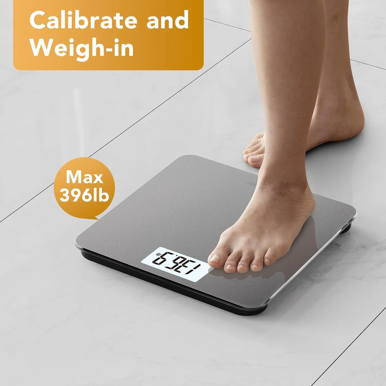 Bathroom Scale for Body Weight Digital Weighing Machine with Backlit LCD Display, Most Accurate Bath Scale for People, High Precision, Grey,Tempered Glass Batteries Included, 396lb/180kg