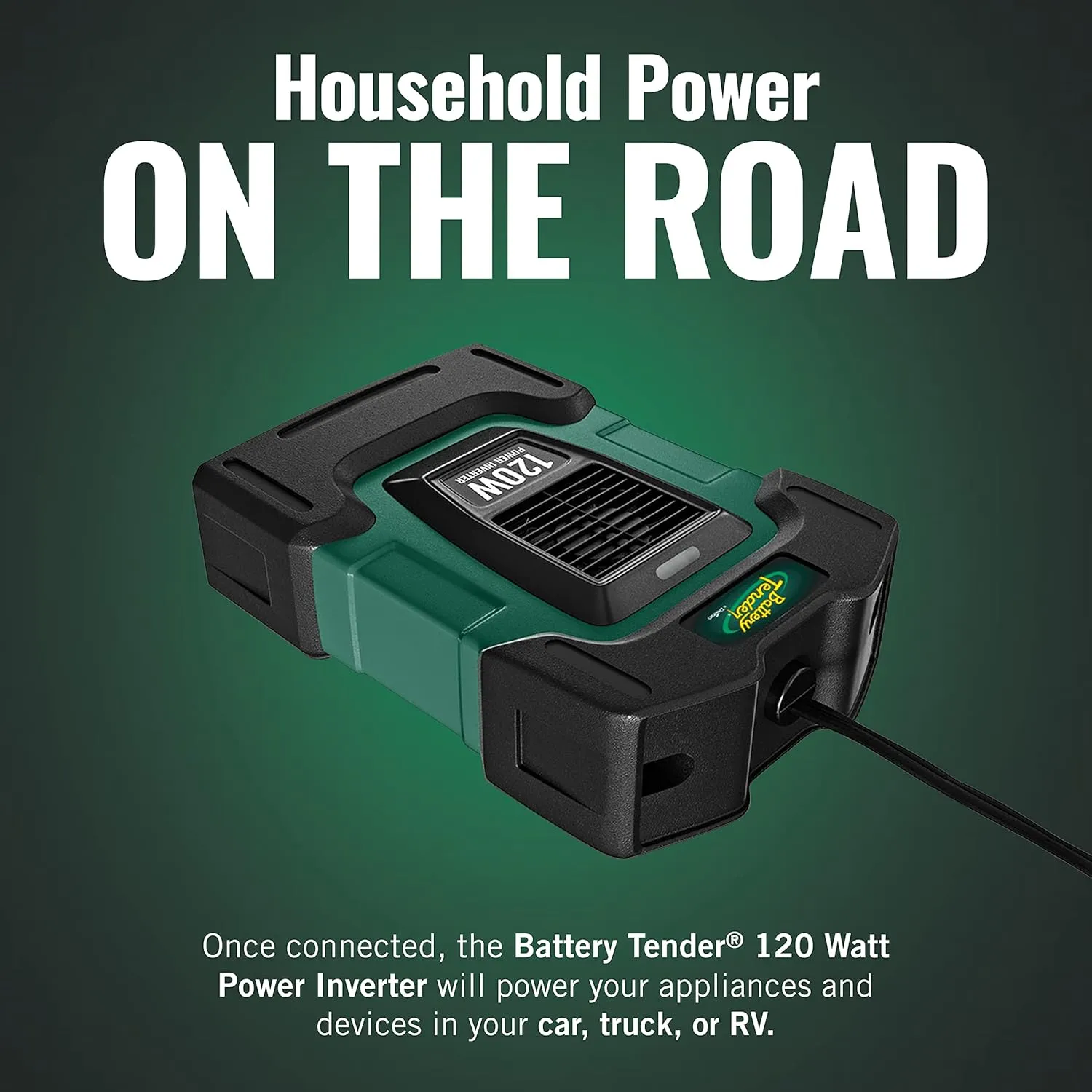 Battery Tender 120 Watt Power Inverter - 12 Volt DC to 115 Volt AC Car Inverter with 5 Volt Dual USB Car Adapter - Portable 120W Power for Camping, Lamps, Phones, and More - 026-0002-DL-WH