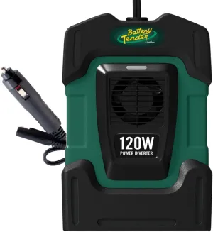 Battery Tender 120 Watt Power Inverter - 12 Volt DC to 115 Volt AC Car Inverter with 5 Volt Dual USB Car Adapter - Portable 120W Power for Camping, Lamps, Phones, and More - 026-0002-DL-WH