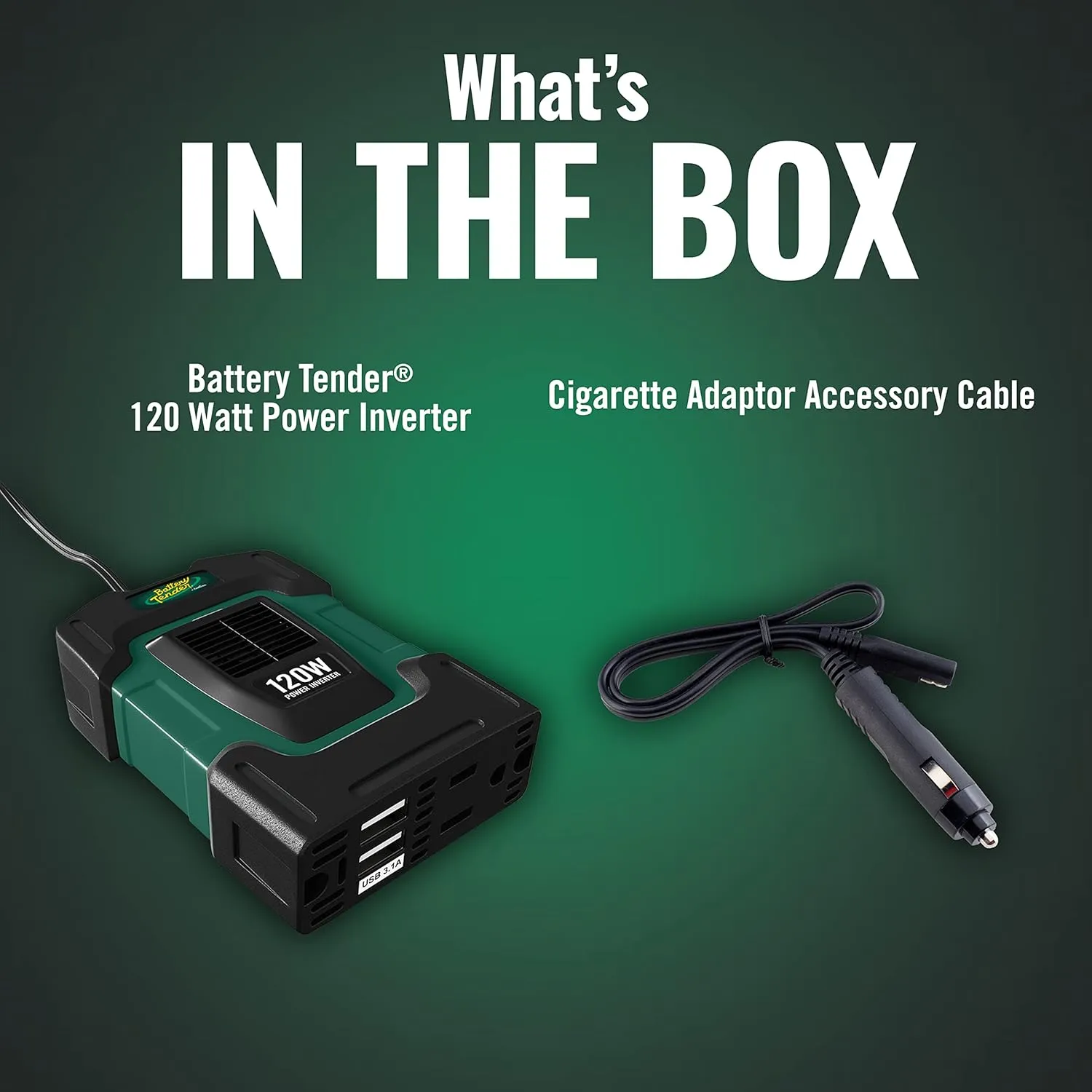 Battery Tender 120 Watt Power Inverter - 12 Volt DC to 115 Volt AC Car Inverter with 5 Volt Dual USB Car Adapter - Portable 120W Power for Camping, Lamps, Phones, and More - 026-0002-DL-WH