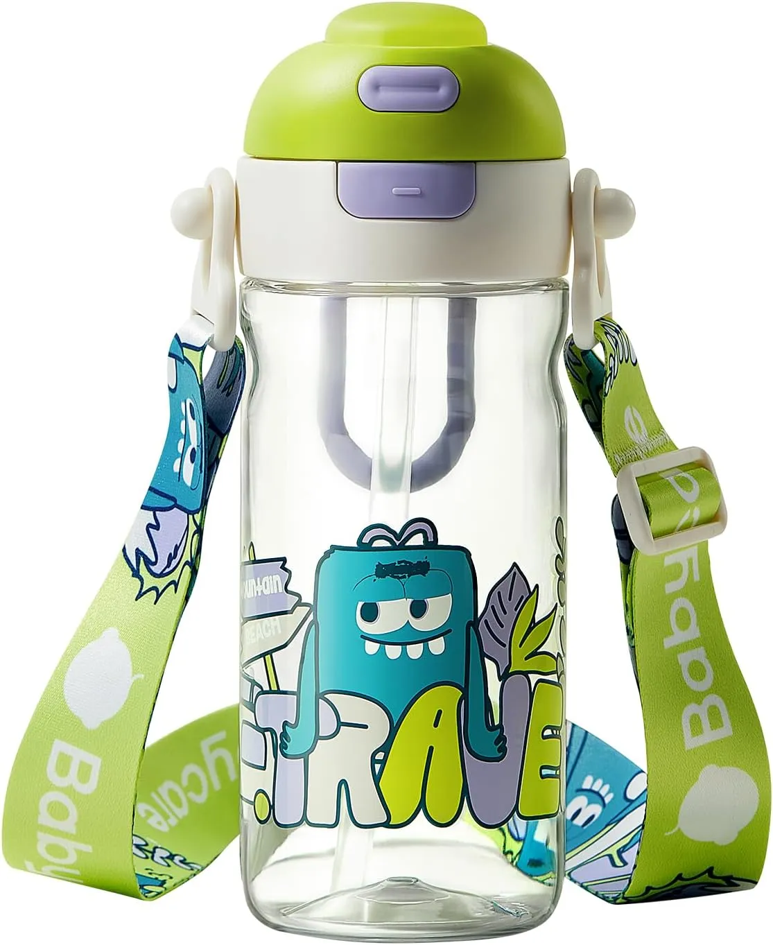 bc babycare Outdoor Toddler Cups, Dual-Way Toddler Cups with Straws, Portable Leak Proof Drinking Bottle with Adjustable Straps, BPA-Free Water Cups with Silicone Soft Tip, Green,20oz