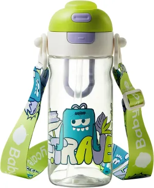 bc babycare Outdoor Toddler Cups, Dual-Way Toddler Cups with Straws, Portable Leak Proof Drinking Bottle with Adjustable Straps, BPA-Free Water Cups with Silicone Soft Tip, Green,20oz