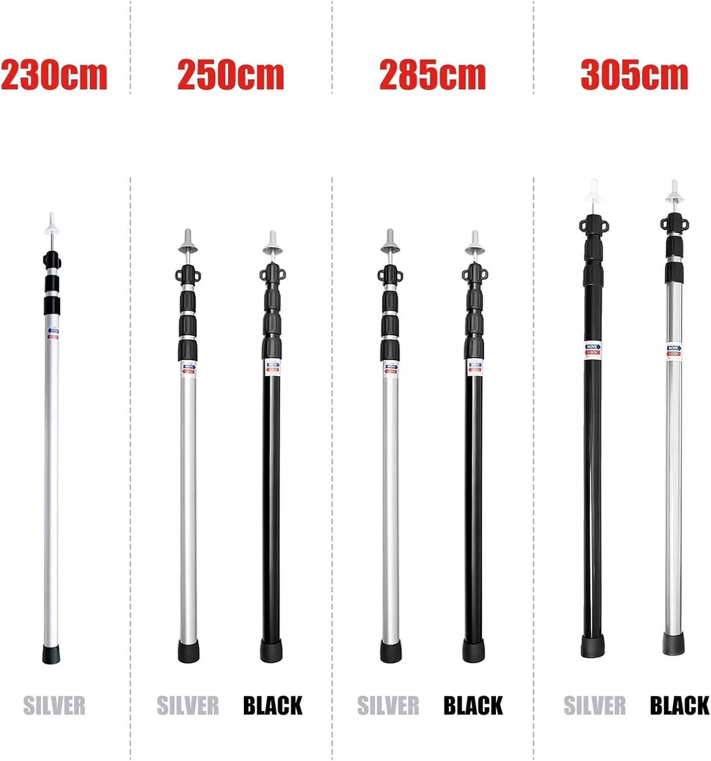 BCcamping player's first choice Thicken Aluminum Alloy Tent Pole Adjustable Tent Support Rod Beach Shelter Tarp Awning Pole Replacement Poles Camping Hiking Camping bracket(Silver 1pc 230cm)