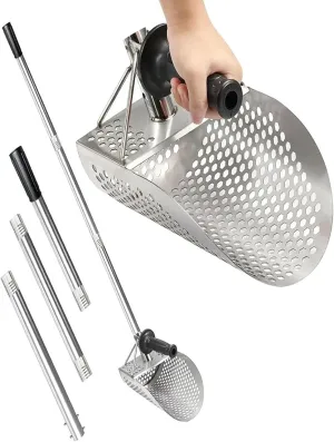Beach Sand Scoop, 45.5Inch Long Handle Sand Scoop Adjustable Stainless Steel Metal Detecting Shovel Detachable Sand Scoop Shovel Metal Detector Scoop for Sand Sifting and Treasure Hunting
