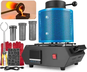 BEAMNOVA Smelting Furnace Kit 1 2 3kg Crucible 2192℉(1200℃) Electric Metal Melting Furnace Tools Craft Accessories Mold Parts Gloves for Gold Silver Aluminum Home Beginners Foundry Smelter Forge